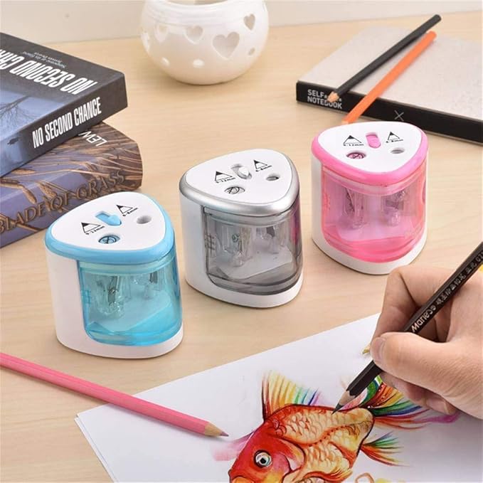 Electric Pencil Sharpener BE-TOOL 2 Holes Automatic Desk Pencil Cutter Battery Operated for Kids School Classroom Office Home and Stationery Gifts Pink