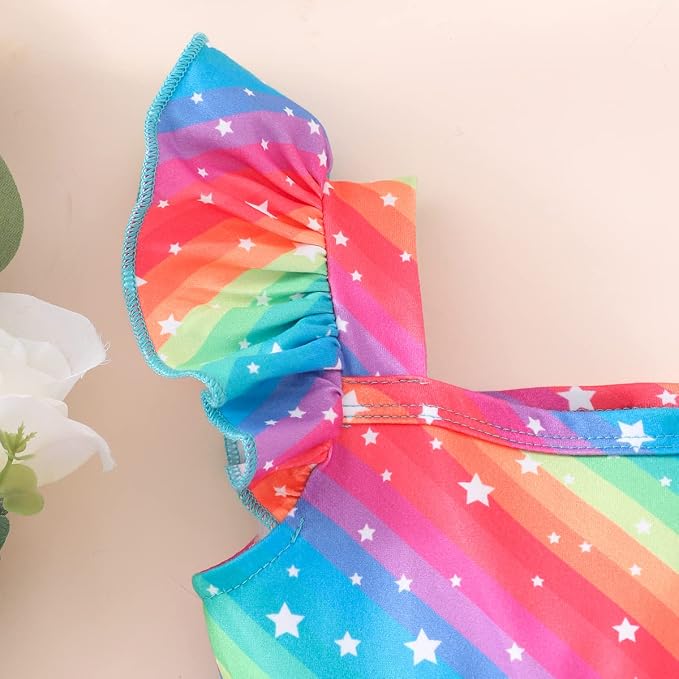 Popshion Girls Dresses Flutter Sleeve Swing Sundress Toddler Summer Clothes Kid Birthday Party Sleeveless Dress 1-8 Years Old