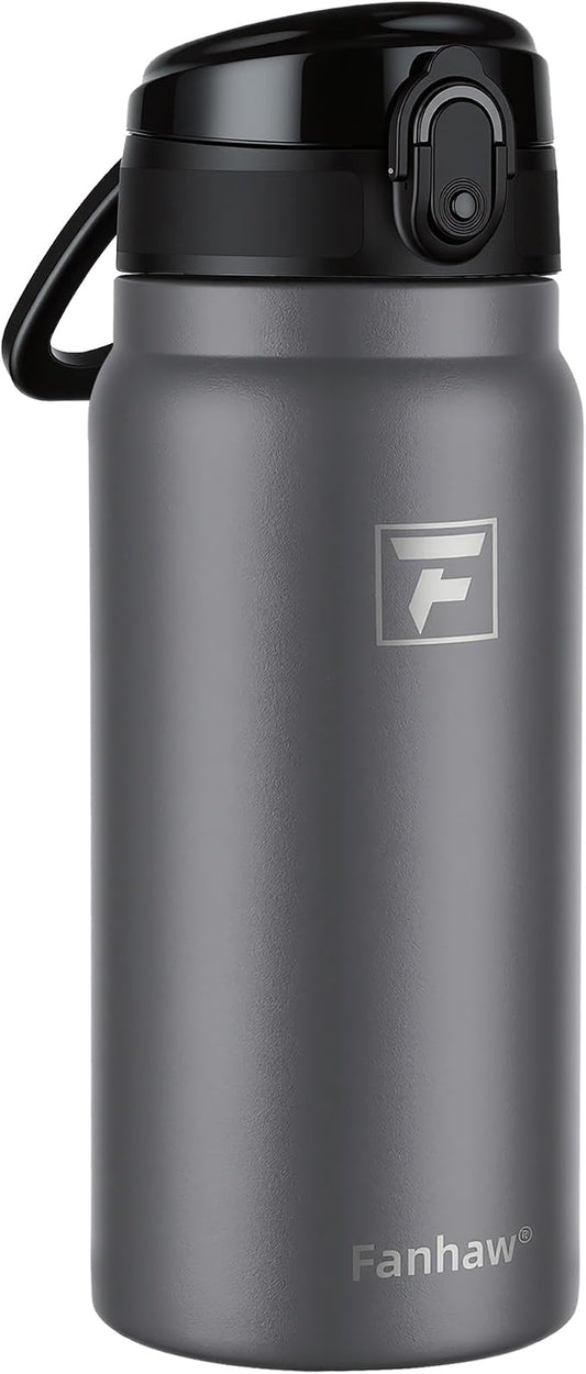 Fanhaw 20 Oz Insulated Stainless Steel Water Bottle with Chug Lid – Wide Mouth, Leak-Proof, BPA-Free – Ideal for Kids, Adults, Sports, Gym, and Outdoor Use (Gray)