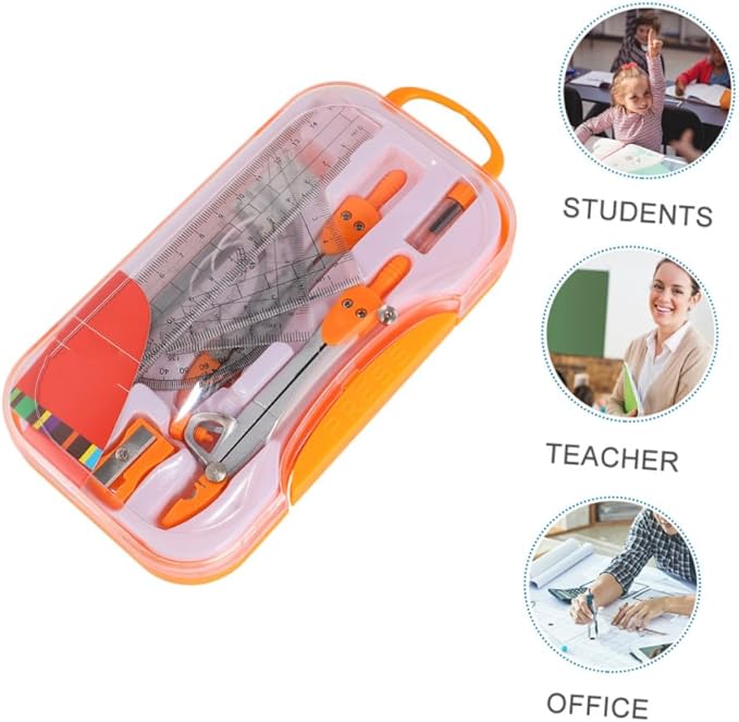 DOITOOL 1sets Compass Geometry Drawing Tool Kit Set Ruler Pen Eraser and Sharpener for Students for Math and Geometry Classes Random Colors