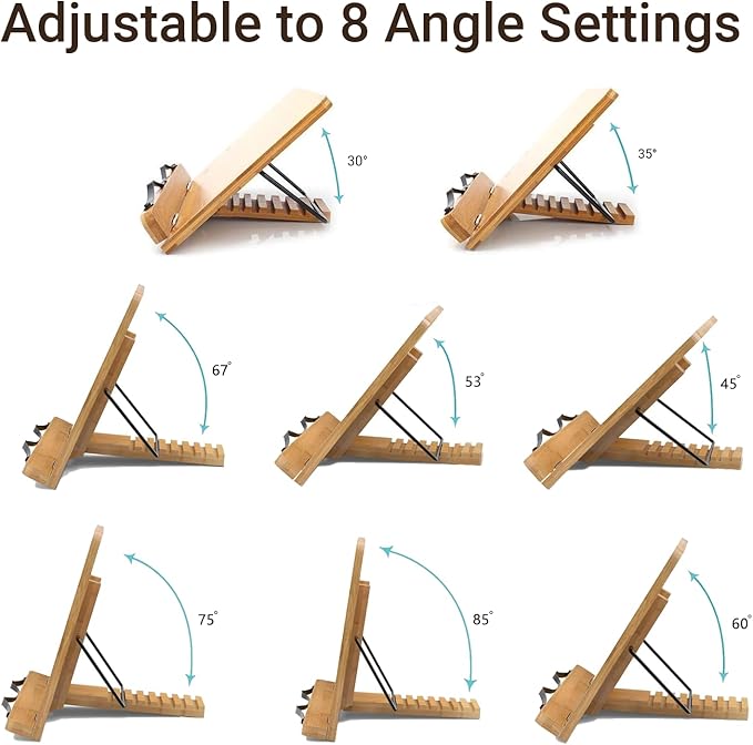 2 Pack Adjustable Book Stand, Stable and Lightweight Wooden Textbook Holder Stand, Bible/Recipe/Pad/Reading/Cooking Book Tray
