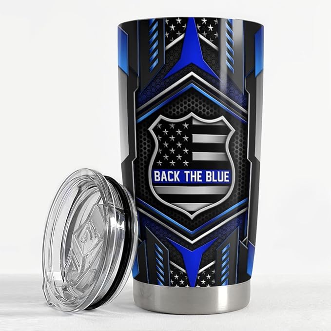 SANDJEST Back The Blue Tumbler 20oz Police Gifts for Men Stainless Steel Insulated Tumblers Coffee Travel Mug Cup