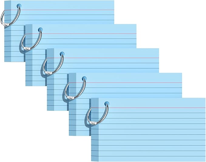 Index Cards 3x5 Inches, 250 PCS, Blue Flash Cards With Ring, Punched Lined Study Card Ruled Flashcards Notecards, Ruled Front And Blank Back, Note Card for School, College And Home
