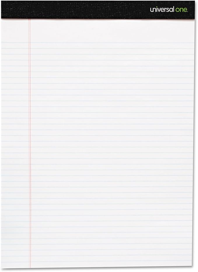 Universal 30630 Premium Ruled Writing Pads, White, 8 1/2 x 11, Legal/Wide, 50 Sheets, 6 Pads