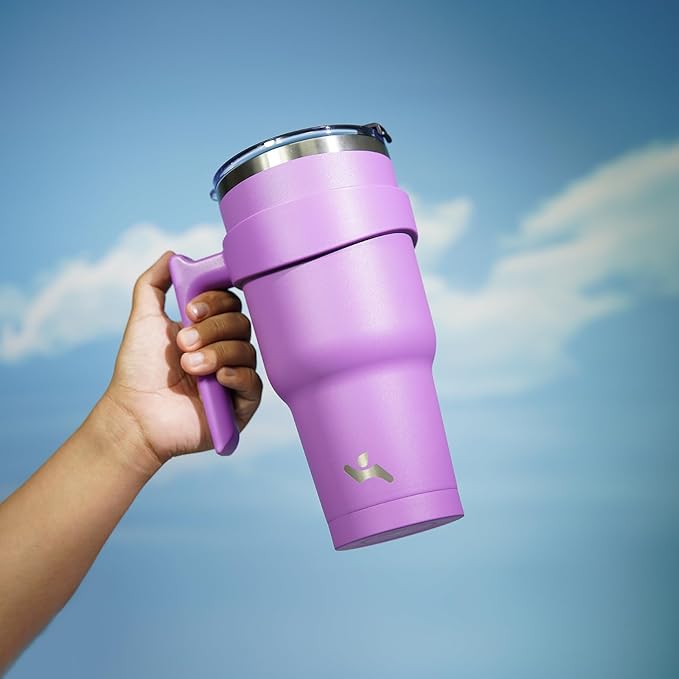 Konokyo 40 oz Tumbler with Handle and 2 Straw 2 Lid, Insulated Water Bottle Stainless Steel Vacuum Cup Reusable Travel Mug,Lavender