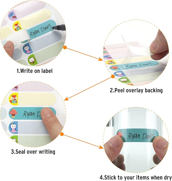 Name Label Stickers for Kids Stuff School Supplies, 64 PCS Baby Bottle Labels for Daycare, Waterproof Daycare Labels Self-Laminating, Dishwasher Safe, Toddler Preschool Labels for Sippy Cup, Lunch Box