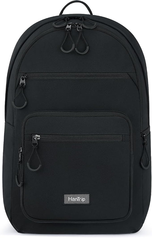 HanTrip 18 Inch Carry on Travel Backpack with Lots of Pockets, Black | 15.6 Inch Laptop Sleeve, Luggage Strap, Water Bottle Pocket, 28 Liters, Lightweight, Water Resistant, 18x14x8 Medium Bookbag