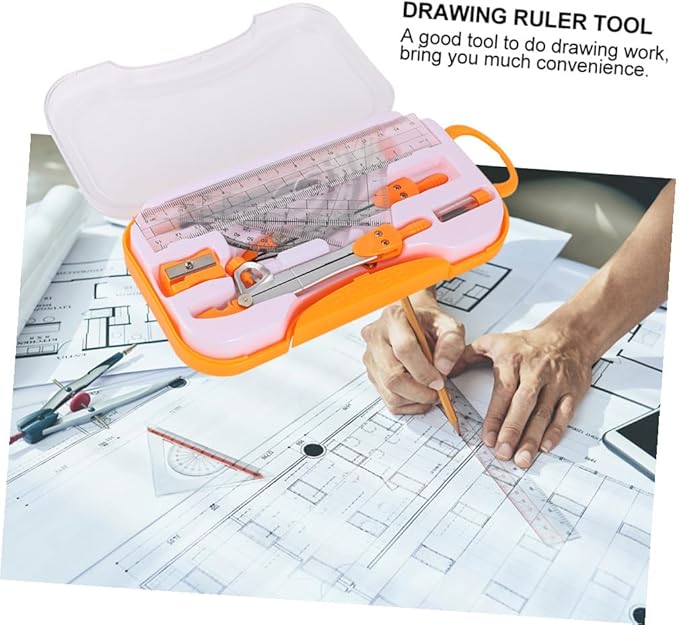 DOITOOL 1sets Compass Geometry Drawing Tool Kit Set Ruler Pen Eraser and Sharpener for Students for Math and Geometry Classes Random Colors