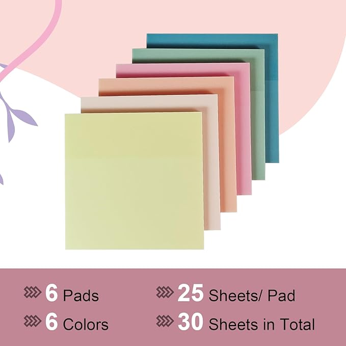 Transparent Sticky Notes,6 Pack 3x3 in, Clear ，Self-Adhesive Waterproof Translucent, Clear Notes, for Bible Sticky Notes, School, Office (Pastel 6 Colors, 3 * 3 Inch)