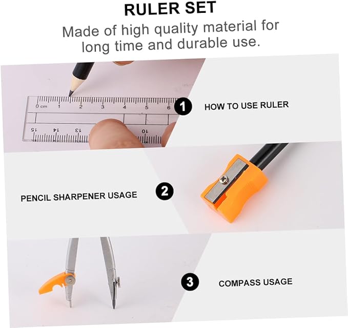 Metal Drawing Compasses Set 10pcs Geometry Ruler Kit with Protractor and Pencil for Student Math Learning and Geometry Drawing Tools Random Color