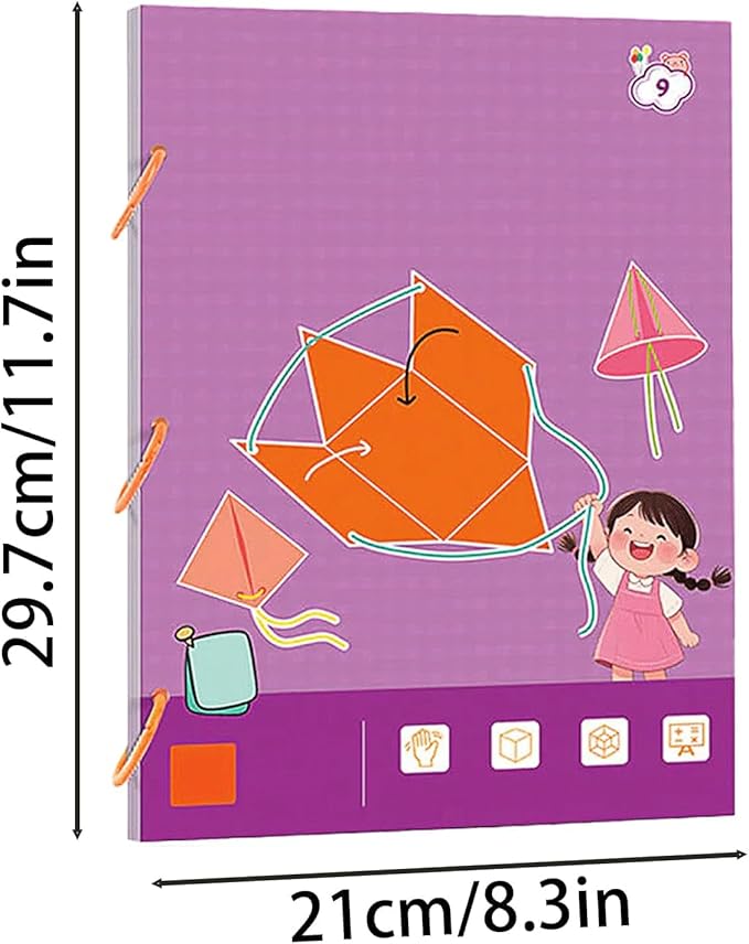 Pull String 3D Geometry Learning Book - Fun Volume & Surface Area Formula Teaching Tool with Braided Rope Design (9-Model Version)