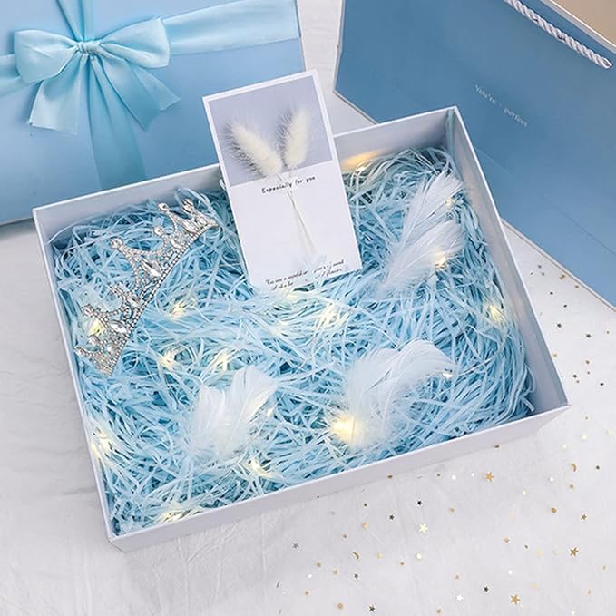 Raffia Paper Shreds, 100g Shredded Paper for Gift Box, Crinkle Cut Paper Shred Filler for Gift Wrapping & Basket Filling(Light Blue)