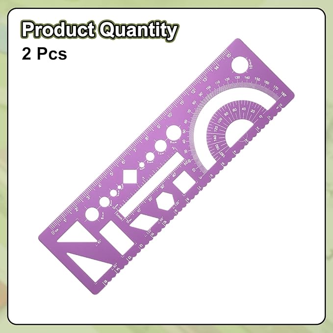 HARFINGTON 2pcs Multifunctional Geometric Rulers 15cm Metric and SAE Aluminum Straight Edge Protractor Angle Math Measuring Ruler Geometric Drawings Templates for Drawing Drafting, Rose