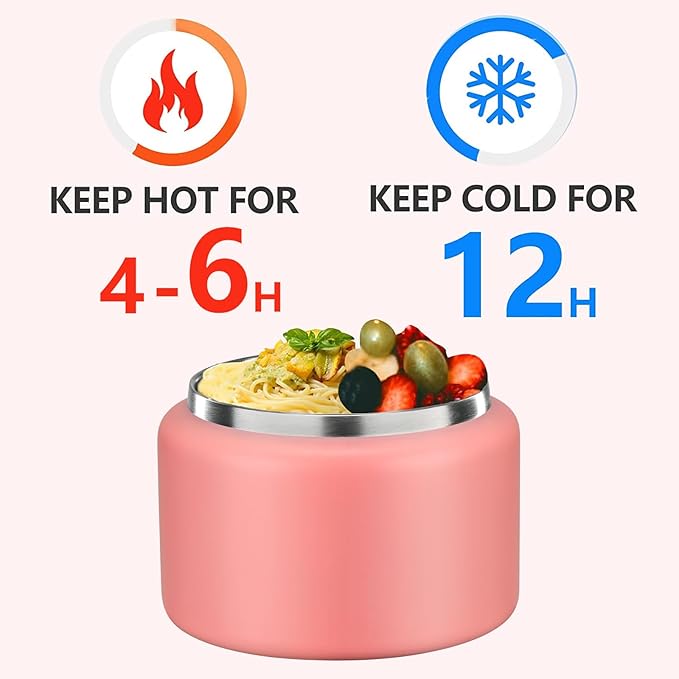 JXXM 8 Oz Thermo Food Jar for Hot & Cold Food for Kids, Insulated Lunch Containers Hot Food Jar,Leak-Proof Vacuum Stainless Steel Wide Mouth Lunch Soup Thermo for School (PINK-Pure)