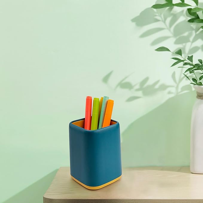 ZUFECY Desk Pen Holder, Desktop Organizer Storage Case Stationery Scandinavian Design for School, Home, Office (Blue)