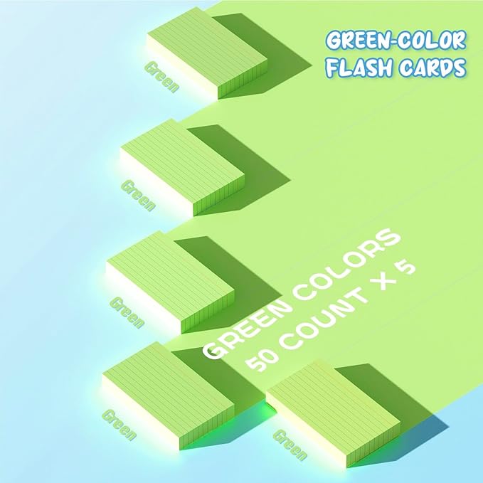Green Index Cards 3x5, 250 Count Notecards 3x5 Lined, 3 x 5 Index Cards Ruled Flash Cards for Studying, 3 x 5 Index Note Cards Flash Paper Bulk Study Card Index Card for Learning Taking Notes to-Do