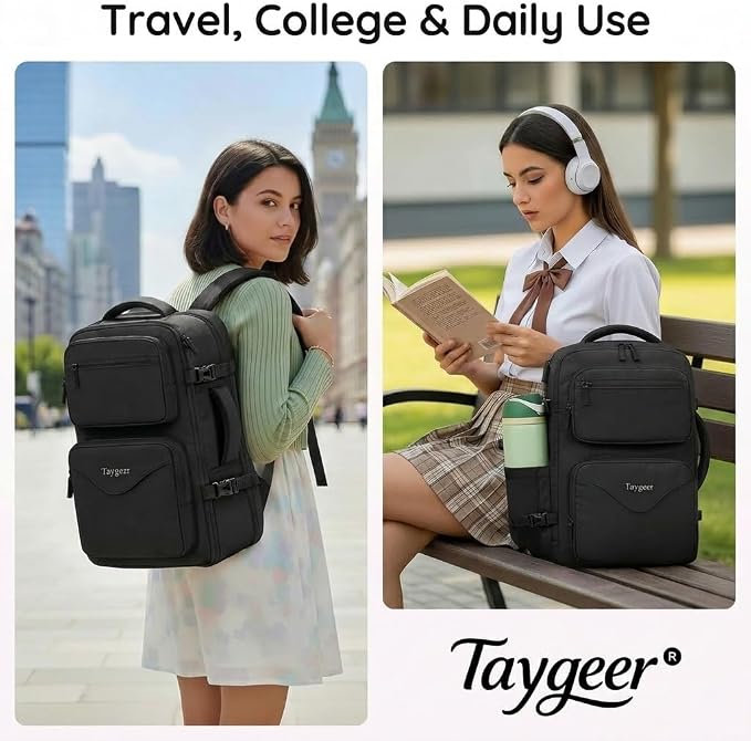 Taygeer Mochila De Viaje Para Hombre, TSA Travel Laptop Backpack for Men | Carry on Bag, Fits 15.6 Inch Laptop, Shoe Pouch, Water Bottle Pocket, Travel Gift for Men Business Work Black