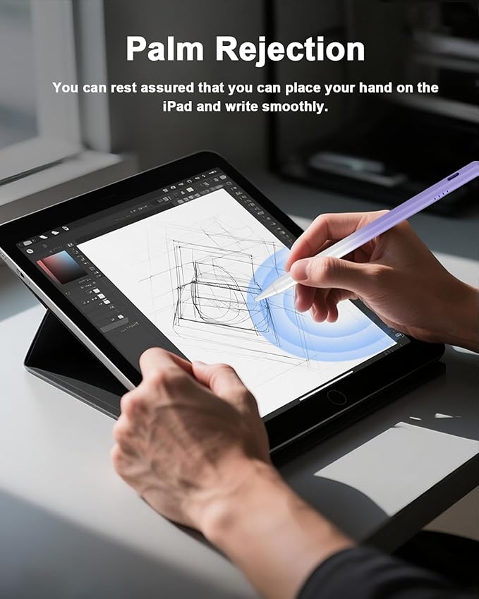 Stylus Pen for iPad 2018-2026, 2X Fast Charge Active Pencil with Palm Rejection Compatible with Apple iPad 11(A16)/10/9/8/7/6, i-Pad Pro M5/M4/12.9"/11", Air M4/M3/M2/5/4/3, Mini 6/5-Gradient Purple