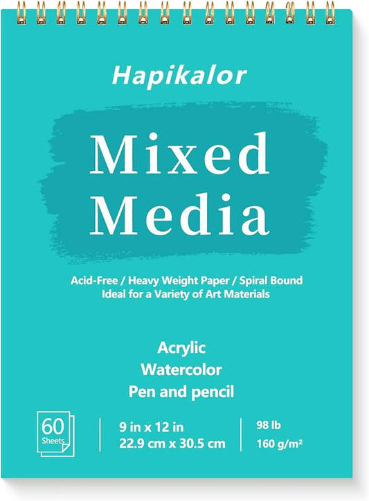Sketch Book Mixed Media Pad - 9" x 12" Top Spiral Bound Sketch Pad, 60 Sheets 98lb/160gsm Acid-Free Drawing Paper, Art Supplies Sketchbook for Drawing, Sketching