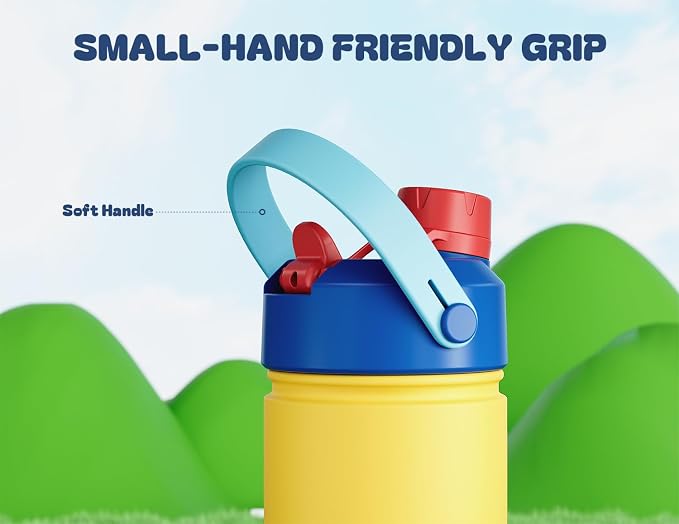 12 oz Insulated Girls Water Bottle: Spill-Proof, Stainless Steel Cup with Straw Spout Lid, BPA-Free, Cupholder Friendly, 24H Cold for School, Camping, Sports, Birthday Gift for Kids (Red Apple Charm)