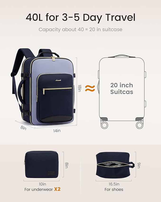 LOVEVOOK Travel Backpack for Women & Men, Airline Approved Carry On Luggage with 3 Packing Cubes, TSA Overnight Bags, Waterproof Personal Item Bag, Weekender Essentials Backpacks fits 17" Laptop