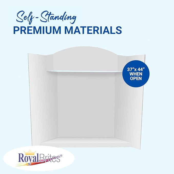 Royal Brites Stage-It Display Board, 37" x 44" 5 Pack Tri-fold Presentation Board with 3D Pop-Out Header & Shelf, White Corrugated Board for Science Fairs, School Projects, Work Presentations - 5 Pack
