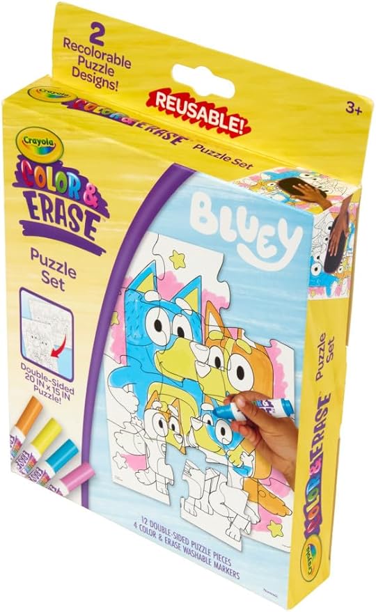 Crayola Color & Erase Bluey Puzzle Set, 12 Color in Puzzle Pieces, Reusable, Double Sided Kids Puzzle, Bluey Gift for Kids, 3+