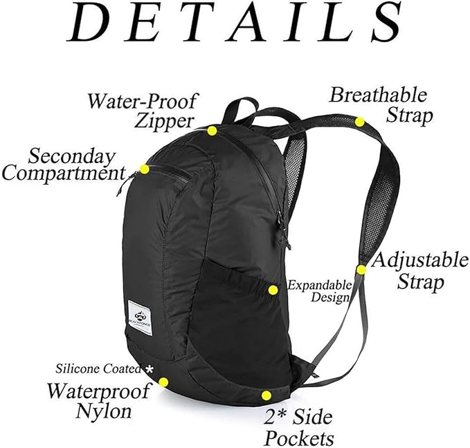 Small Backpack 18L Lightweight Packable Backpack for Travel, Airplane Travel Hiking Daypack(Black)