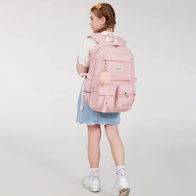 abshoo Big Student Laptop Backpack For College Women Middle High School Teen Girls Bookbag Travel Daypack (Pink)