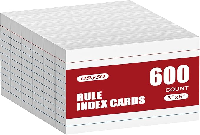 Index Cards 3x5 Inch - 600 Count, Ruled Index Flash Cards for Studying, Lined Index Note Cards 3x5 Flashcards, Notecards 3 x 5 Lined Small Index Cards Ruled White 3x5 Cards for Office, School, Home