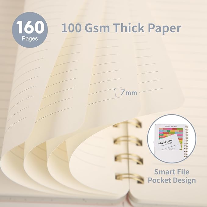 Spiral Notebook-5.75" x 8.125" College Ruled Journal with Inner Pockets and 160 Pages,PU Leather Cover Business Journal, Twin-Wire Binding Notebook Perfect for Office & Home School Supplies 3 pack Pink ReefBlue Khaki