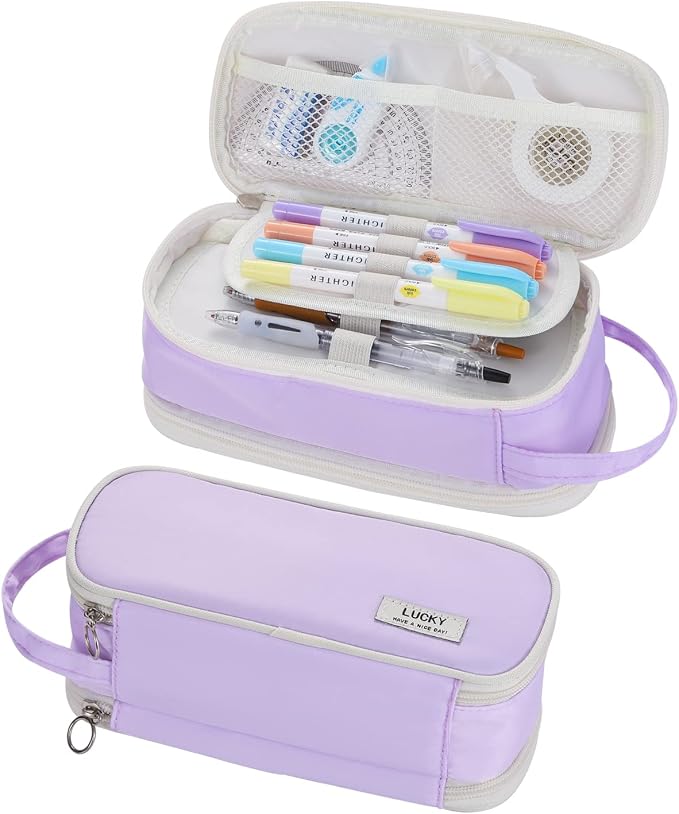 Dugio Large Pencil Case Organizer Big Pencil Bag for Girls Teens Purple | Kids Zipper Pencil Pouch Aesthetic Stationery Pen Pencil Box Back to School, Large Capacity Design, Thick Multi-layer Fabric