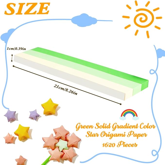 1620 Sheets Star Origami Paper,Green Solid Gradient Color Star Paper Strips,Wish Paper,Lucky Star Decoration,Double Sided Origami Paper,DIY Lucky Star Paper,Handmade Star Origami