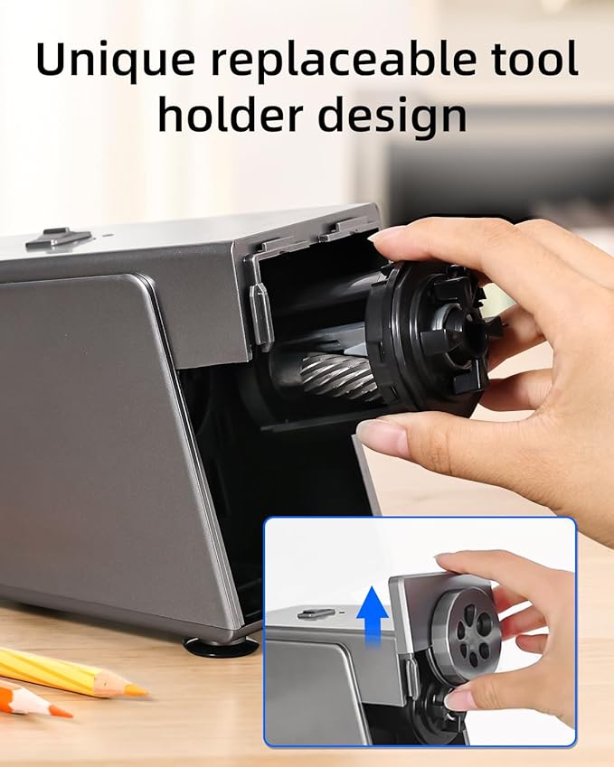 ZMOL Electric Pencil Sharpener for Classroom, Heavy Duty，6 Holes, Stronger Helical Blade, Auto Stop, Plug in, Suitable for 6-12mm No.2/Colored Pencils, Teachers,School & Home Silver US Plug Only