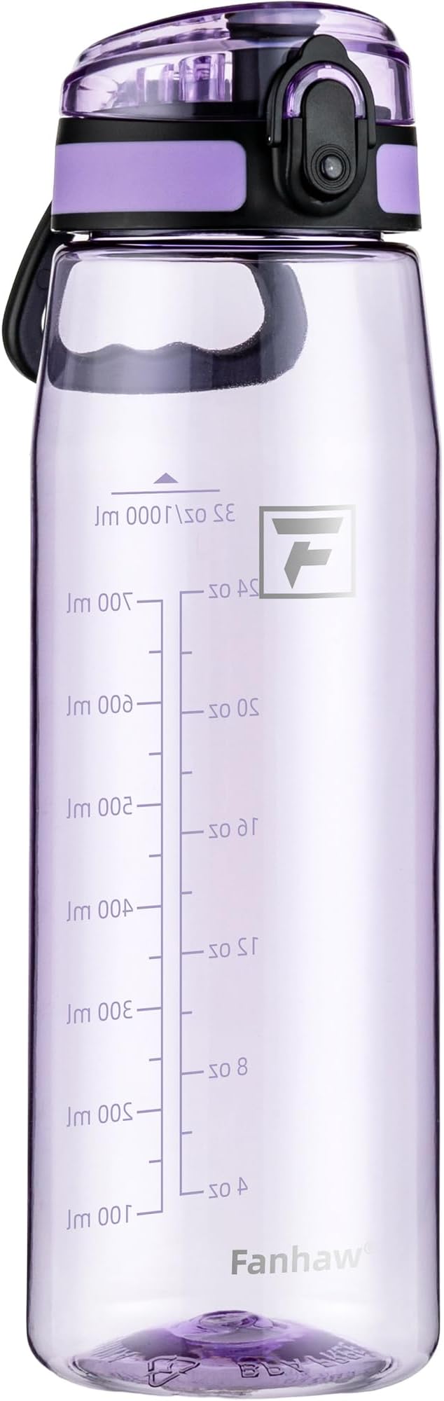 Fanhaw 32 oz Clear Plastic Water Bottle, BPA Free Leakproof Tritan Sports Water Bottle with Chug Lid, Wide Mouth Reusable Bottle for Gym, Travel, School & Office (Amethyst)