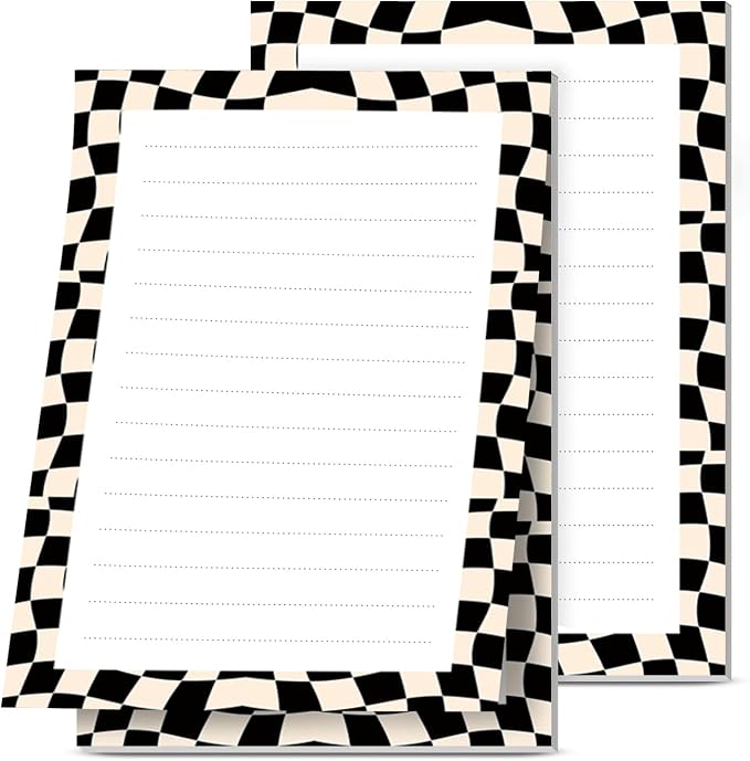 2 Pack Lined Sticky Notes 4x6 in, Cute Self-Stick Notepads with Lines, Large Memo Pads Strong Adhesive for Office, Home Black White Checkerboard
