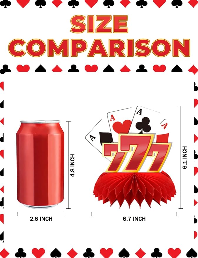 12Pcs Casino Theme Party Decorations, Casino Centerpieces for Tables 3D Red Black Honeycomb Centerpieces Topper Poker for Las Vegas Themed Birthday Game Night Casino Poker Party Supplies
