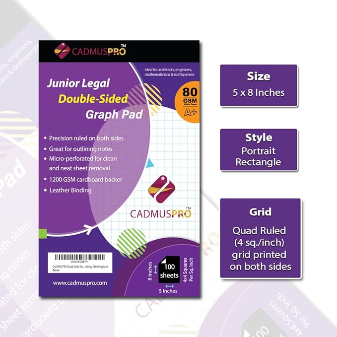 Graph Paper Pad 5x8 Inches, 6 Pack 600 Sheets, Double-Sided 1/4 Inch Quadrille Grid 80 GSM Small Graph Pads for Math, Science, Engineering, Drafting and Notes