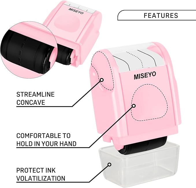 Miseyo Dashed Handwriting Lines Practice Roller Stamp,Self-Inking Line Rolling Stamps for Kids Writing - Pink