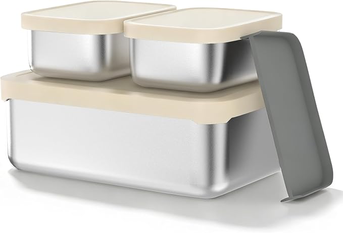 Stainless Steel Bento Box, 33oz Leak-proof Metal Lunch Box Container with Silicone Lid, Microwave-Safe, with Divider, Lunch Food Meal Prep Snack Container for School Work