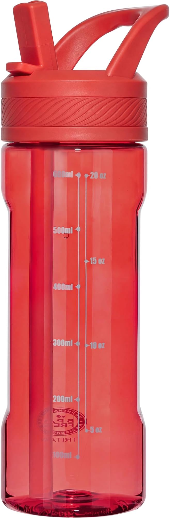 OLDLEY 20oz Kids Water Bottle with Straw, BPA-Free Tritan Water Bottle for School, Leakproof Clear Water Bottle with One Click Open, Measurement Scale, Cup Holder Friendly for Boys Girls,Clear Red