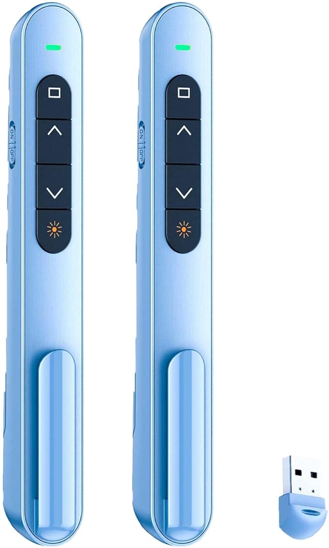QUI 2 Pack Presentation Clicker, Hyperlink Volume Control Wireless Presenter, RF 2.4GHz USB Presentation Remote Control,PowerPoint Clicker Slide Advancer for Computer, Laptop, Mac (USB, Blue)