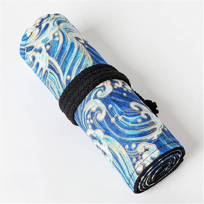 DIYOMR 24/36/72 Slots Pencil Wrap Pencil Rolls, Artist Colored Pencils Roll Up Bag Short Brushes Pouch Case Pencils Organizer for Drawing Coloring and Sketching (Blue Ocean, 72slots)