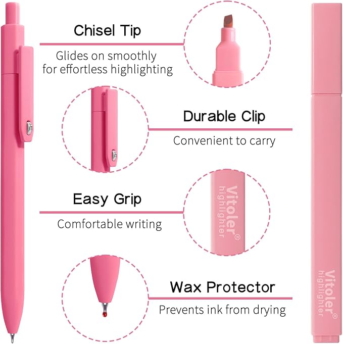 Vitoler Highlighters and Gel Pens Set，Assorted Colors Chisel Tip Quick Dry | 12 Pack Aesthetic Highlighters and 0.5mm Black Ink Pens for Study, Journaling and Office Supplies
