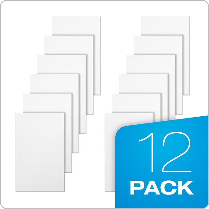 TOPS Memo Pads, 3" x 5", White Paper, 100 Sheets, 12 Pack (7820)