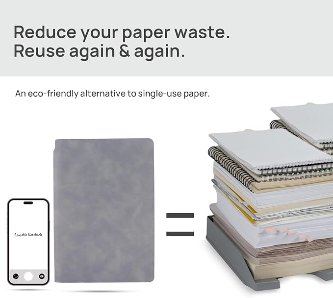 Reusable Whiteboard Notebook, A5 Erasable Smart Notebook, Portable Sketchbook with Wipe Cloth and Writing Pen for Students Kids Teacher
