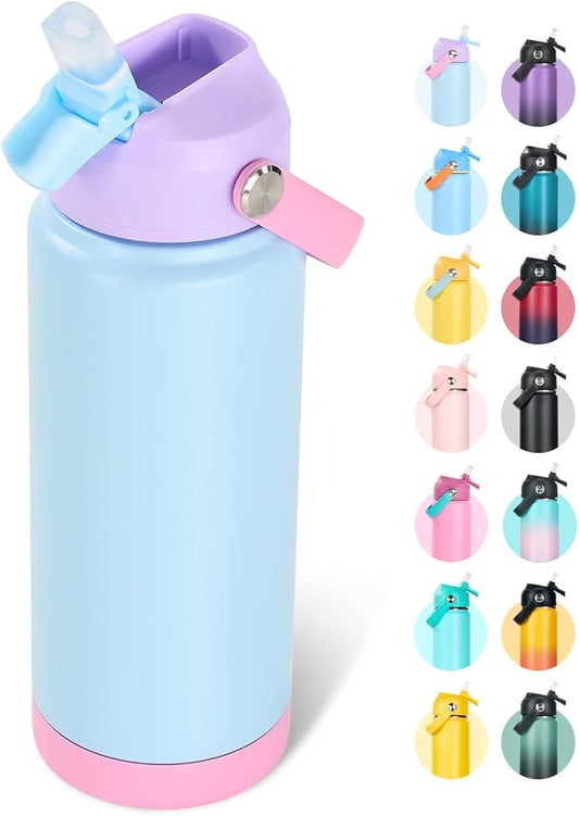 Fijinhom 24oz Insulated Stainless Steel Water Bottle, Wide Mouth Double Wall Vacuum, Silicone Straw, Sweat & Leak Proof, BPA Free Insulated Water Flask for Travel, Keep Cold 24h Hot 12h, Light Purple