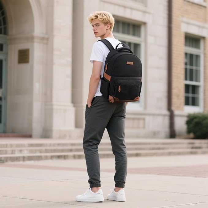 RealCool 15.6-17.3" Laptop Backpack, 31L Water Resistant Travel Bag | Independent frame opening, lightweight ,multi-compartments, ergonomic padded straps, luggage belt, for School,Business Trip