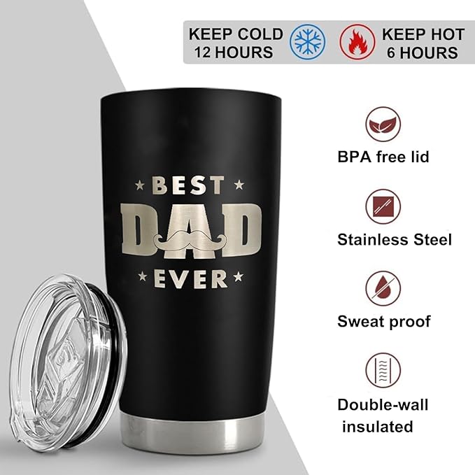 Dad Gifts for Men, Dad Tumbler Cup for Father's Day Birthday, 20 oz Stainless Steel Insulated Coffee Mug Double Wall Travel Mug with Lid