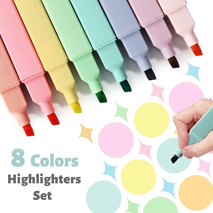 Bible Highlighters,Assorted Colors, Cute Paste Chisel Tip 8 pack | Aesthetic Cute Highlighters For Bible & Journaling, Back To School Supplies